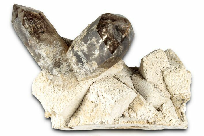 Lustrous Smoky Quartz Crystals on Feldspar - Malawi #348778